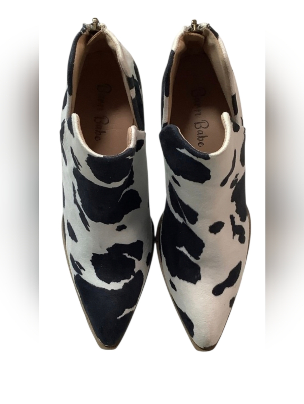 Barn Babe Black and White Cowprint Pointed Ankle Booties Sz 7.5